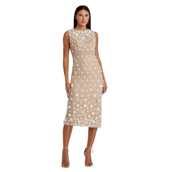 Mac Duggal Floral Beaded Sheath Midi Dress/ size 14 - Picture 4 of 10